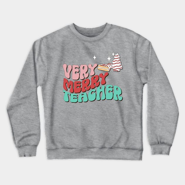 Teacher Christmas Cake Retro Groovy Christmas Vibes Crewneck Sweatshirt by SilverLake